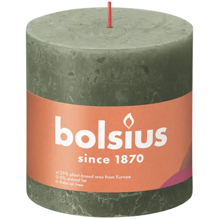 Bolsius Stompkaars rustiek 10x10cm Fresh olive