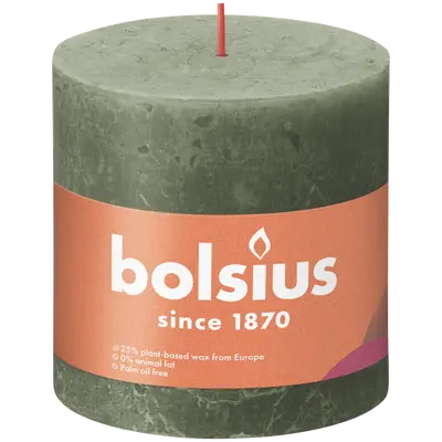 Bolsius Stompkaars rustiek 10x10cm Fresh olive