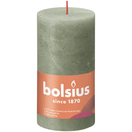 Bolsius Stompkaars rustiek 13x6,8cm Fresh olive