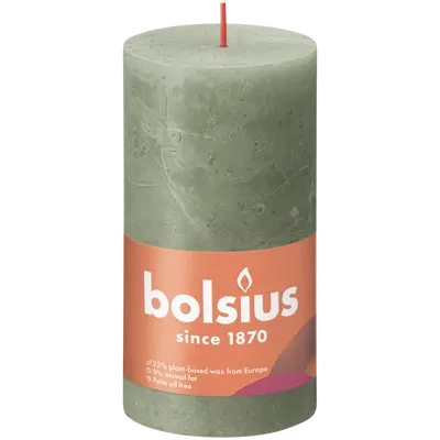 Bolsius Stompkaars rustiek 13x6,8cm Fresh olive