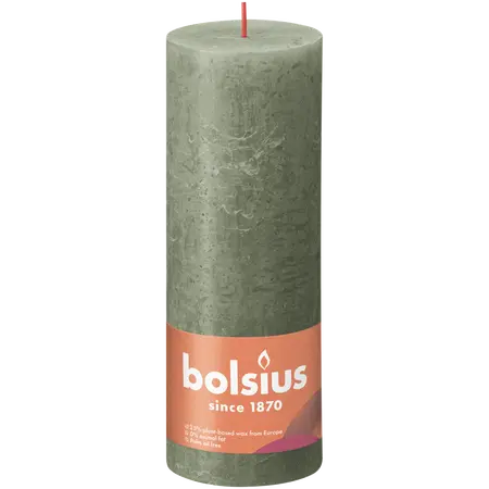 Bolsius Stompkaars rustiek 19x6,8cm Fresh olive