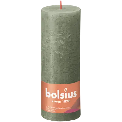 Bolsius Stompkaars rustiek 19x6,8cm Fresh olive