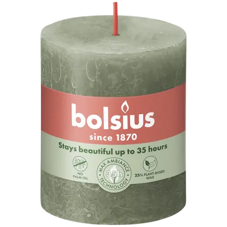 Bolsius Stompkaars rustiek 8x6,8cm Fresh olive