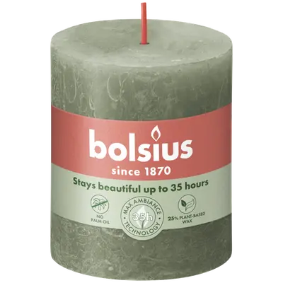 Bolsius Stompkaars rustiek 8x6,8cm Fresh olive