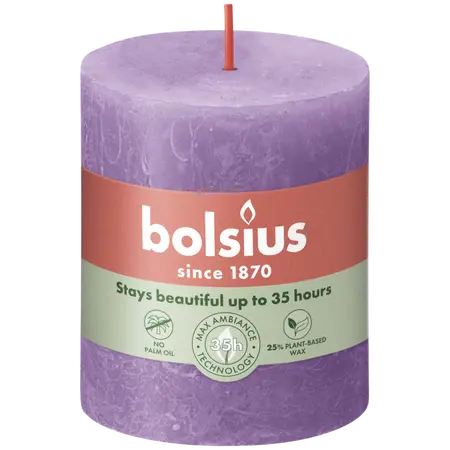 Bolsius Stompkaars rustiek 8x6,8cm Frosted lavender