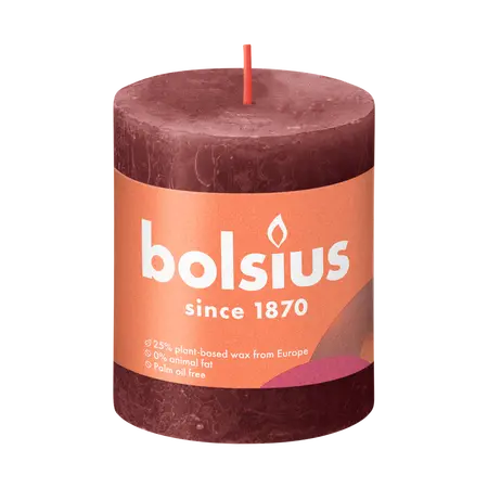 Bolsius Stompkaars rustiek 8x6,8cm Velvet red